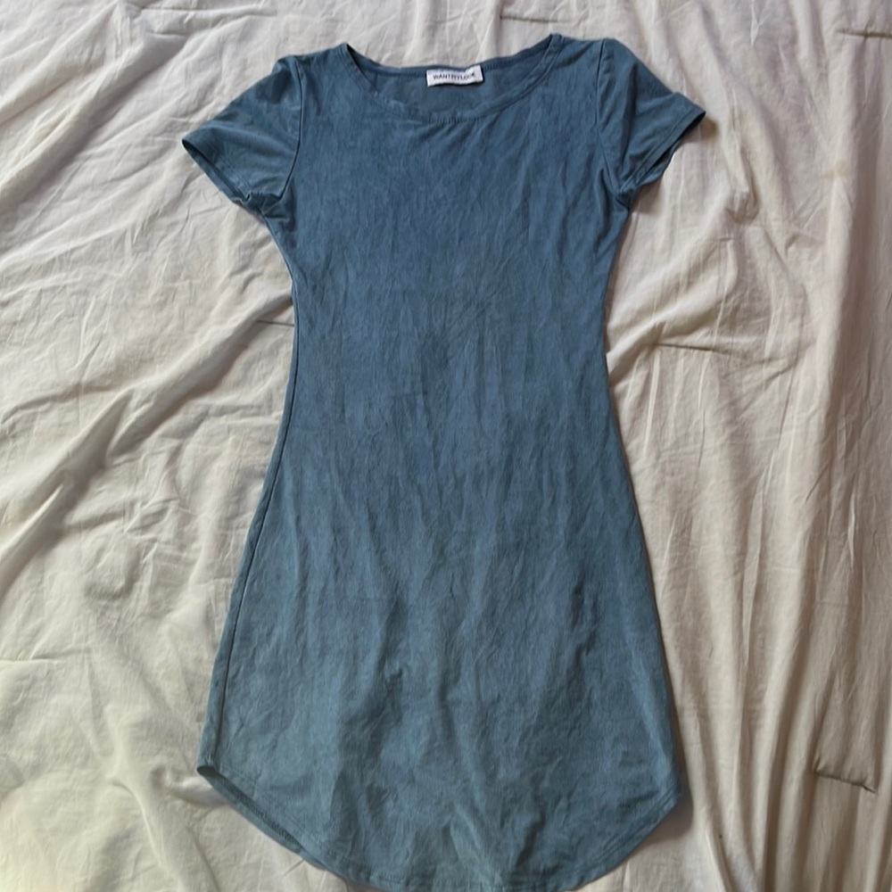 faux suede light blue dress